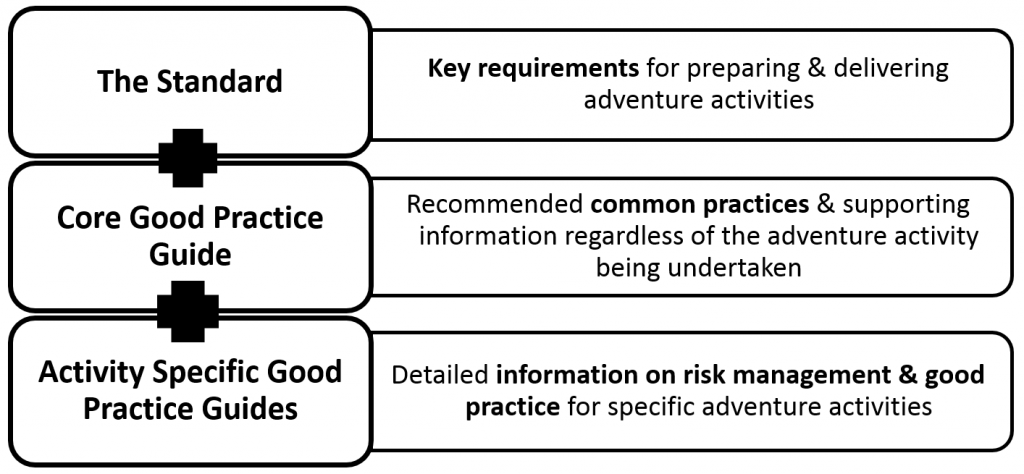 Shows how the Standard, Core good practice guide and activity good practice guides fit together.s